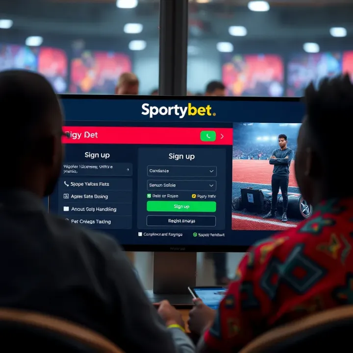 Exterior view of a local SportyBet shop illuminated at night in a Nigerian city