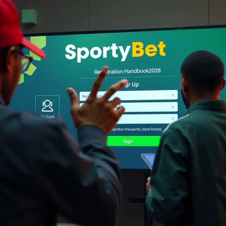 Mobile phone screen showing SportyBet registration form with fields for personal details