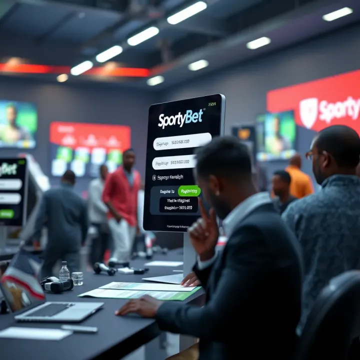 User interface of SportyBet website showing login fields and navigation menu