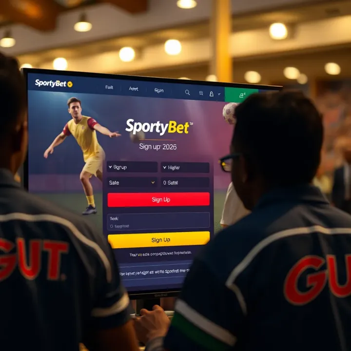Smartphone displaying the SportyBet app download page on a Nigerian network