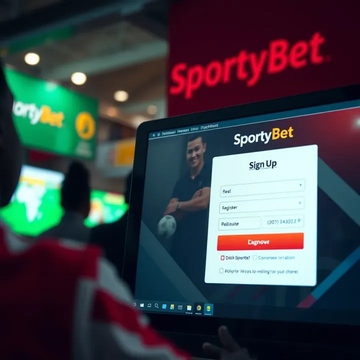 Close-up of a digital betting terminal inside the SportyBet shop showing user interface and betting options