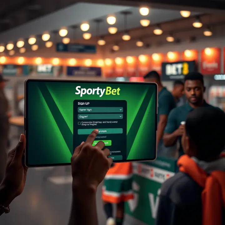 Illustration of a digital betting platform interface highlighting SportyBet features for football predictions